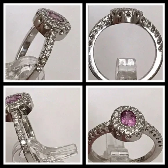14k GENUINE Pink Sapphire & Diamond Halo Ring - Picture 11 of 15